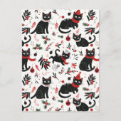 Cute Retro Black Cats Christmas Postcard シーズンポストカード (正面)