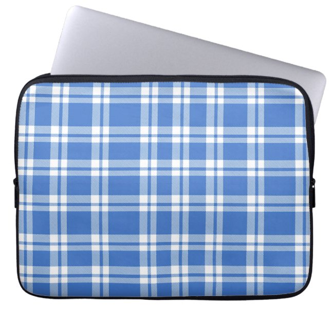 Cute Retro Blue Gingham Plaid Pattern ラップトップスリーブ (正面)