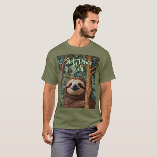 Cute retro boho funny Sloth vibes only Tシャツ (正面フル)