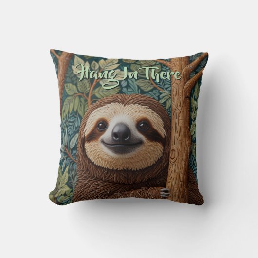 Cute retro boho Sloth Hang in there クッション (正面)