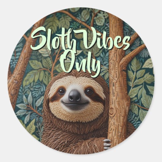 Cute retro boho Sloth Hang in there sloth vibes ラウンドシール (正面)
