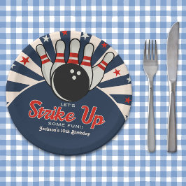 Cute Retro Bowling Party for Kids ペーパープレート