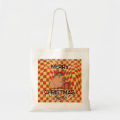 Cute Retro Capybara Merry Christmas Name トートバッグ (正面)