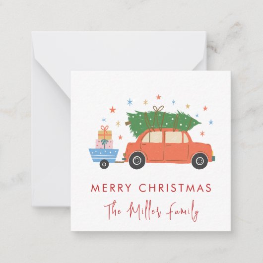 Cute Retro Car with Christmas tree Holiday  ノートカード (正面)
