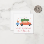 Cute Retro Car with Christmas tree Holiday  ノートカード (正面/裏面インサイチュ)