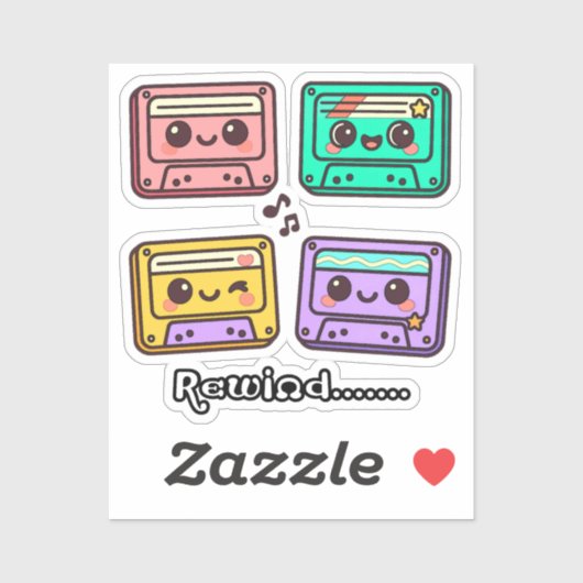 Cute Retro Cassette Tape "Rewind" Kawaii Design シール (シート)