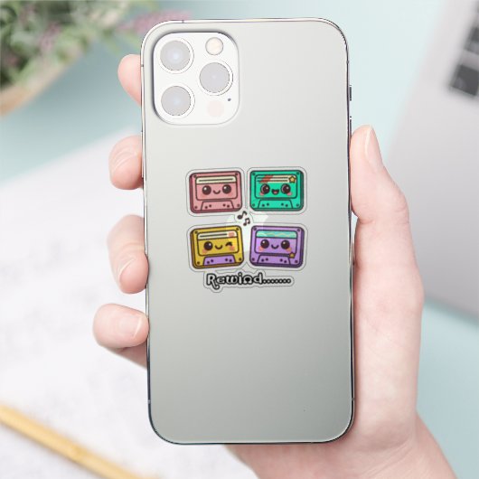 Cute Retro Cassette Tape "Rewind" Kawaii Design シール (スマートフォン)