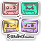 Cute Retro Cassette Tape "Rewind" Kawaii Design シール (正面)