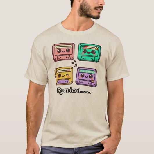 Cute Retro Cassette Tape "Rewind" Kawaii Design Tシャツ (正面)