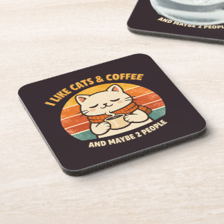Cute Retro Cat & Coffee Lover Vintage 70s Cozy  コースター