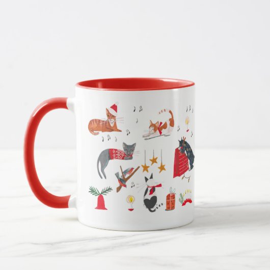 Cute retro cat red Christmas pattern Mug マグカップ (左)