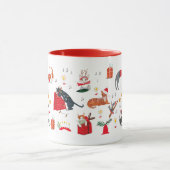 Cute retro cat red Christmas pattern Mug マグカップ (中央)