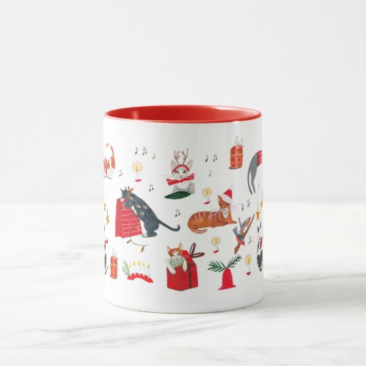 Cute retro cat red Christmas pattern Mug マグカップ (中央)