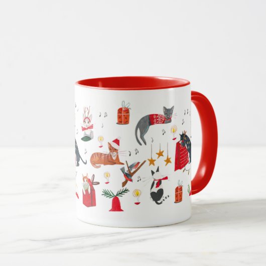 Cute retro cat red Christmas pattern  Mug マグカップ (正面右)