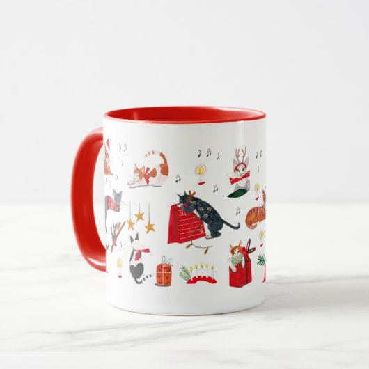 Cute retro cat red Christmas pattern  Mug マグカップ (正面左)