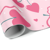Cute Retro Cherry Heart Valentine Seamless Pattern ラッピングペーパー (ロールコーナー)