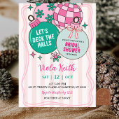 Cute Retro Christmas Deck the Halls Bridal Shower 招待状