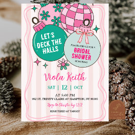 Cute Retro Christmas Deck the Halls Bridal Shower 招待状