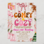 Cute Retro Christmas Pajama Party Girl 招待状 (正面/裏面)