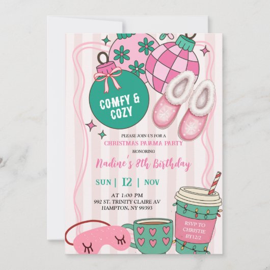 Cute Retro Christmas Pajama Party Invitation 招待状 (正面)