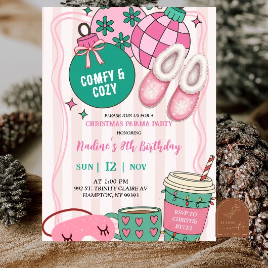 Cute Retro Christmas Pajama Party Invitation 招待状