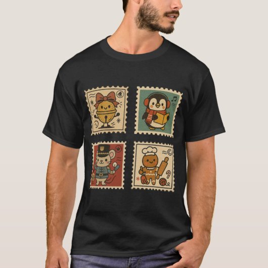 Cute Retro Christmas Stamp Collage Men’s T-Shirt Tシャツ (正面)