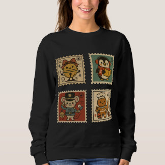 Cute Retro Christmas Stamp Collage Women’s  スウェットシャツ