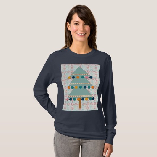 Cute Retro Christmas Tree Art on T-Shirt Tシャツ (正面フル)