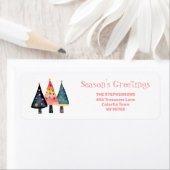 Cute Retro Christmas Trees Pink Address Labels ラベル (インサイチュ)