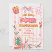 Cute Retro Christmas Winter 4th Birthday 招待状 (正面)