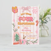 Cute Retro Christmas Winter 4th Birthday 招待状 (スタンド正面)
