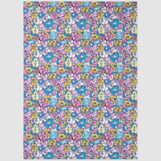 Cute Retro Doodle Hearts Love Artistic Pattern  薄葉紙 (正面)