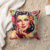 Cute Retro Floral Pin-up Portrait クッション (ブランケット)