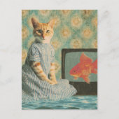 Cute Retro Ginger Cat With Goldfish Retro Collage ポストカード (正面)