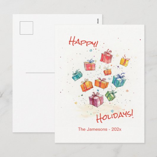 Cute Retro Happy Holidays Postcard シーズンポストカード (正面/裏面)