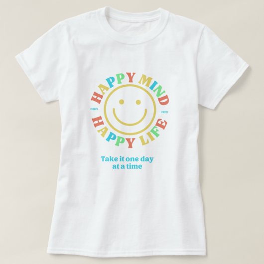 Cute Retro Happy Mind Happy Life Tシャツ (デザイン正面)