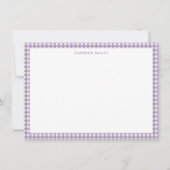 Cute Retro Lavender Gingham Plaid Personalized ノートカード (正面)