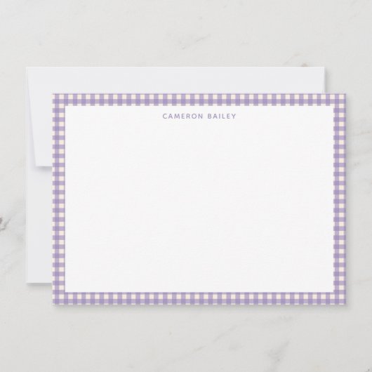 Cute Retro Lavender Gingham Plaid Personalized ノートカード (正面)