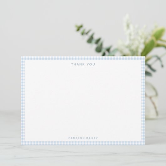 Cute Retro Light Blue Gingham Personalized サンキューカード (スタンド正面)