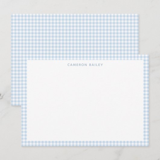 Cute Retro Light Blue Gingham Plaid Personalized ノートカード (正面/裏面)