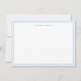 Cute Retro Light Blue Gingham Plaid Personalized ノートカード