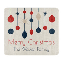Cute Retro Merry Christmas Red Blue Ornaments カッティングボード