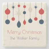 Cute Retro Merry Christmas Red Blue Ornaments ストーンコースター (正面)