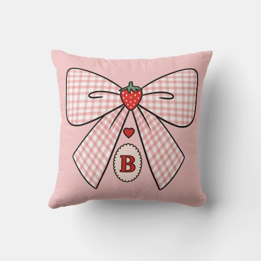 Cute Retro Monogram Initials Strawberry Coquette クッション (裏面)