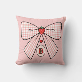Cute Retro Monogram Initials Strawberry Coquette クッション