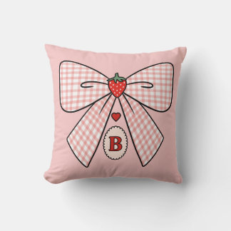Cute Retro Monogram Initials Strawberry Coquette クッション