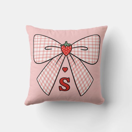 Cute Retro Monogram Initials Strawberry Coquette クッション (裏面)