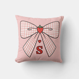 Cute Retro Monogram Initials Strawberry Coquette クッション