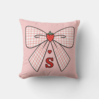 Cute Retro Monogram Initials Strawberry Coquette クッション
