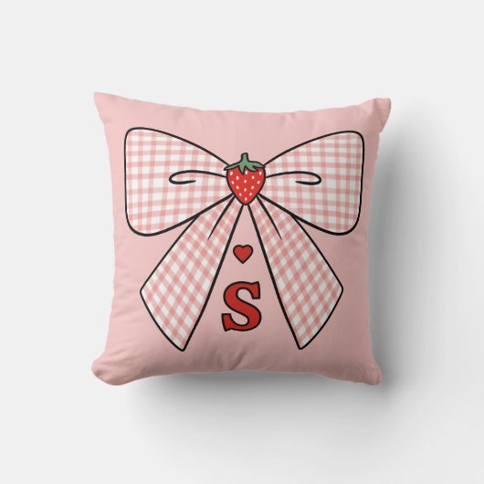Cute Retro Monogram Initials Strawberry Coquette クッション (正面)